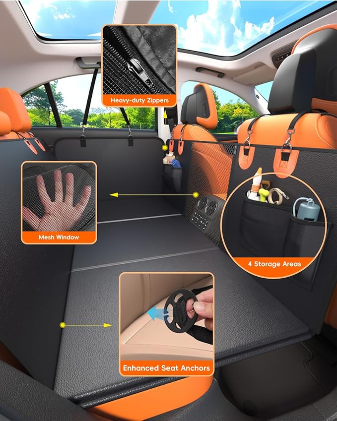 2 in 1 Dog Car Seat Cover for Back Seat & SUV Cargo Liner for Dogs, Waterproof PU Leather Back Seat Extender Hold 500lbs, Hard Bottom Dog Hammock for Car SUV Truck, Anti-Scratch & Wipe Clean Trunk Mat