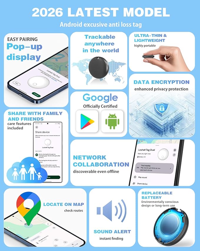 Air Tags for Android,Air Tags-4 Pack Android,2 Year Battery Life,Android Tracker Tags with 4 Case,Google Find Trackers for Google'S Find Hub App,IP65 Waterproof Luggage Tracker for Keys