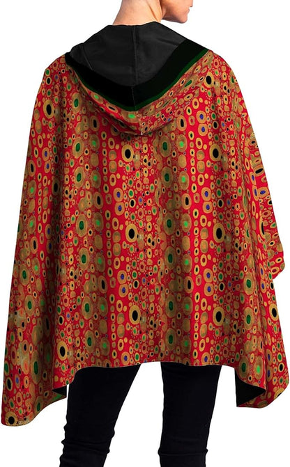 RainCaper Klimt Hope Red Womens Rain Cape Poncho with Hood Reversible