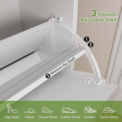 GAOMON Shoe Cabinet with 4 Flip Drawers, Entryway Cabinet with Adjustable Shelves, Accommodate 16 to 20 Pair of Shoes, Space-Saving Slim Shoe Cabinet for Entryway, Hallway, Front Door, White Grey