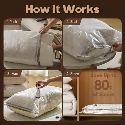 15 Jumbo Size Vacuum Bags for Clothes Storage, Vacuum Sealed Bags for Clothing, Bedding, Blankets and Comforters, Space Saver for Luggage Packing and Moving