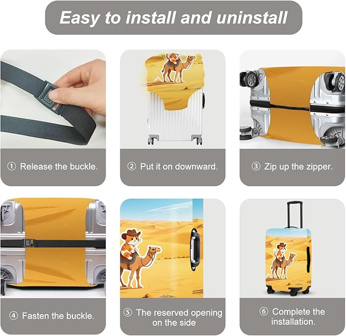 Desert Adventure Luggage Protector, Washable Suitcase Cover with Cowboy Camel Scene Anti-scratch for 18",20",22" Bag