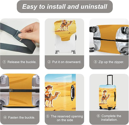 Desert Adventure Luggage Protector, Washable Suitcase Cover with Cowboy Camel Scene Anti-scratch for 18",20",22" Bag