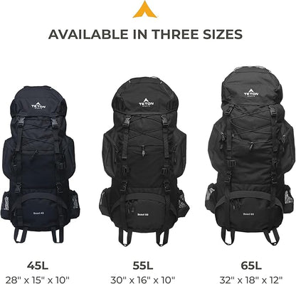 Teton 55L Scout Internal Frame Backpack for Hiking, Camping, Backpacking, Travel, Rain Cover Included, Huckleberry