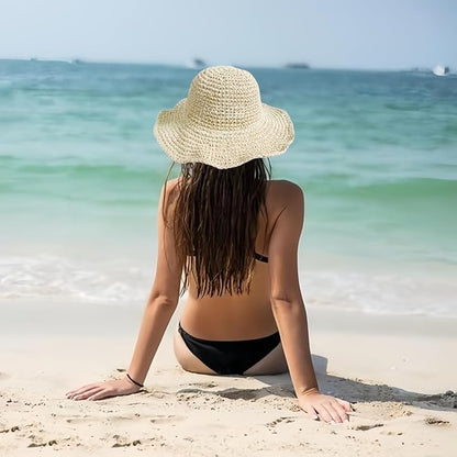 Floppy Big Beach Straw Hats for Women Foldable Summer Wide Brim Packable Sun Hat Womens Travel Straw Fedora Hat