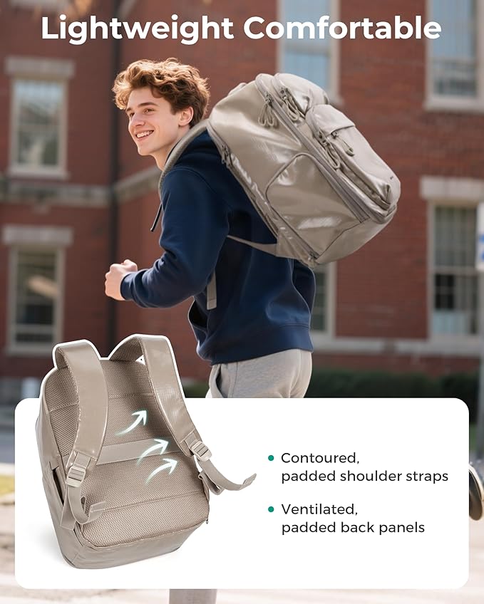 BAGSMART 30L Travel Backpack, 15.6 Inch Carry On Backpack Flight Approved, Personal Item Travel Bag, Water Resistant Weekender Bag Daypack, Camel