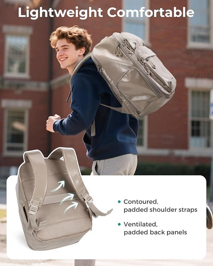 BAGSMART 30L Travel Backpack, 15.6 Inch Carry On Backpack Flight Approved, Personal Item Travel Bag, Water Resistant Weekender Bag Daypack, Camel