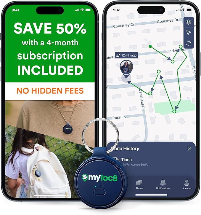 Highly Precise GPS Tracker for Keys, Backpack, Luggage & Kids – Built-in SIM, SOS Button - Smart Tag with Real-Time Tracking, Waterproof, iOS & Android Locator Device (4-Mo Subscription Included)