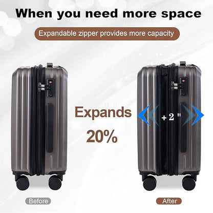 OUZZO Carry On Luggage with Spinner Wheels 19 Inch PC Expandable Hardshell Suitcases Lightweight Travel Luggage TSA Lock Business Trip (grey, carry on 19")