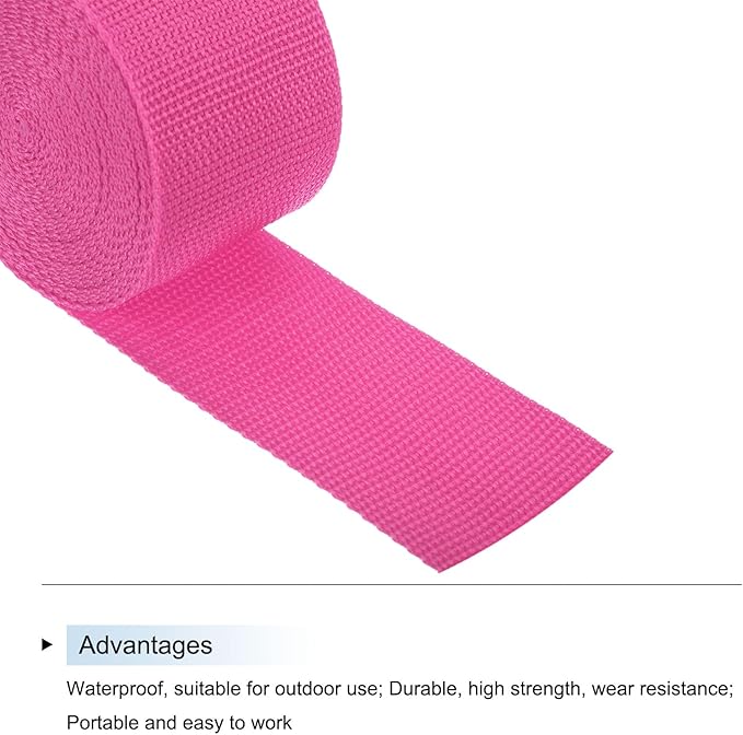 MECCANIXITY Lightweight Polypropylene Webbing Strap 2" 5 Yard Backpack Strapping Band Rose Red for Outdoor Luggage Cargo Straps