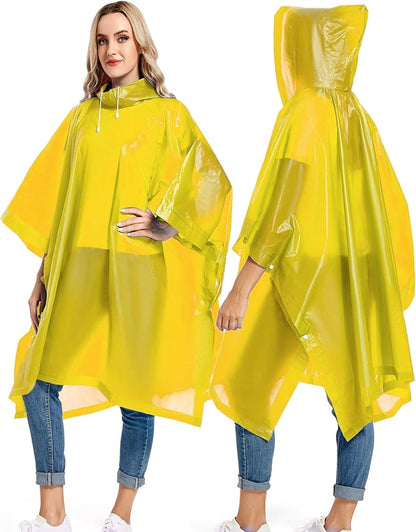2 Pack Rain Ponchos for Adults Reusable - Raincoats Survival Emergency Heavy Duty Rain Coat with Drawstring Hood