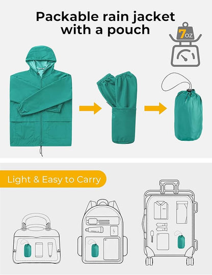 COOFANDY Mens Packable Rain Jacket Lightweight Waterproof Raincoat with Hood Outdoor Rain Gear Travel Hiking Cycling