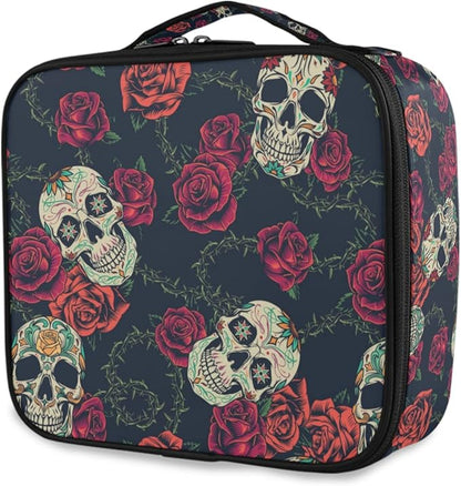 MNSRUU Women Makeup Bag Rose Gothic Skull Makeup Bag Organizer Travel Cosmetic Bag for Teenage Girl Clear Make Up Bags with Zipper