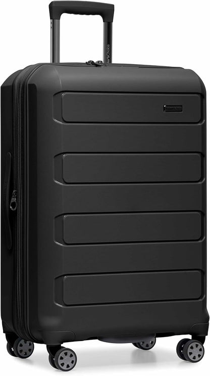 Traveler's Choice Pagosa Indestructible Hardshell Expandable Spinner Luggage, Black, 26-Inch Medium