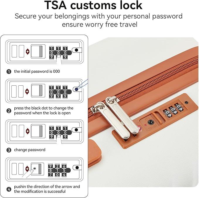 Travel Suitcase Sets 3 Piece, Expandable Hardshell Luggage Sets 3pcs with TSA Lock Spinner Wheels, White-Brown (20''/24''/28")