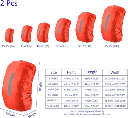 2 Pack Backpack Rain Cover - Waterproof Lightweight Cover with Vertical Reflective Strap, Apply to Cycling/Hiking/Mountain Climbing (40-50L, M, Orange)
