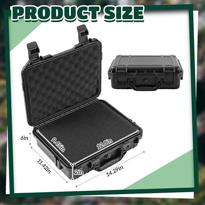 14.3 x 11.4 x 4.5 Inch Waterproof Hard Case with DIY Customizable Foam Insert Portable Protective Case with Knife for Camera Drones Equipments Tools Test Instruments (Black)