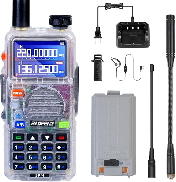 BAOFENG 5RM 10W NOAA Emergency 2500mAh Battery 999CH Ham Radio High Power Long Range Walkie Talkies Handheld Survival Gear Hunting Camping (1pack) (Clear)