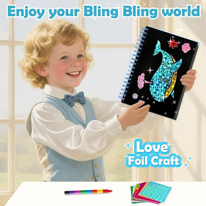 FUNNYB&G Foil Art Craft for Kids - Christmas Crafts Gift Party Favors Stocking Stuffers for Kids Fun Art Supplies Creative Birthday Gift Travel Toys for Girls Boys 4 5 6 7 8 9 Years Old(Ocean)