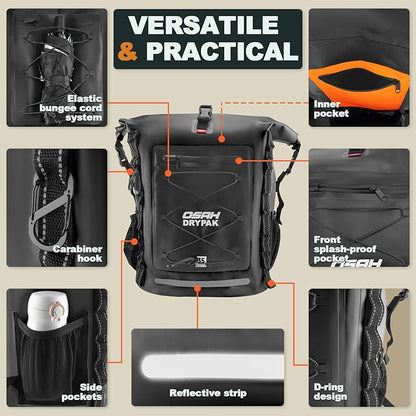 Waterproof Backpack Dry Bag 35L/55L/85L – Heavy Duty Roll-Top Hiking Backpack for Travel, Kayaking, Boating, Camping, Rafting and Fishing