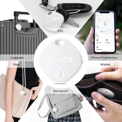 ATUVOS Air Tracker Tags-2 Pack, Bluetooth Luggage Tracker & Keys Finder Works with Apple Find My (iOS Only), Item Finders for Suitcases, Wallets, Bags, Waterproof IP67, Replaceable Battery, Anti-Lost