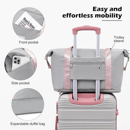 LONG VACATION 3 Piece Carry On Luggage 20 Inch Suitcase with Spinner Wheels, ABS+PC Hardshell Suitcase set with TSA Lock & YKK Zipper