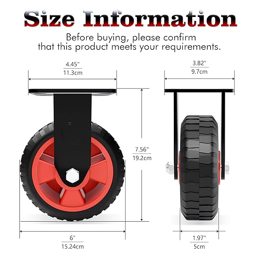 6 Inch Heavy Duty Industrial Casters,400 LBS Capacity per Caster,Set of 2 Fixed Solid Rubber Wheels for Utility Cart, Dolly, Workbench & Outdoor(no Brake)