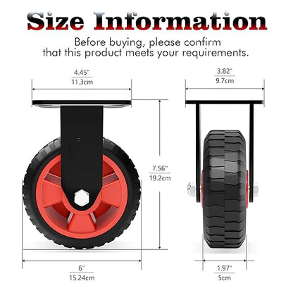 6 Inch Heavy Duty Industrial Casters,400 LBS Capacity per Caster,Set of 2 Fixed Solid Rubber Wheels for Utility Cart, Dolly, Workbench & Outdoor(no Brake)