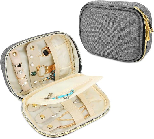 Teamoy Small Jewelry Travel Case, Portable Jewelry Organizer Bag for Earrings, Necklace, Rings and More, Small, Gray-(Bag Only)
