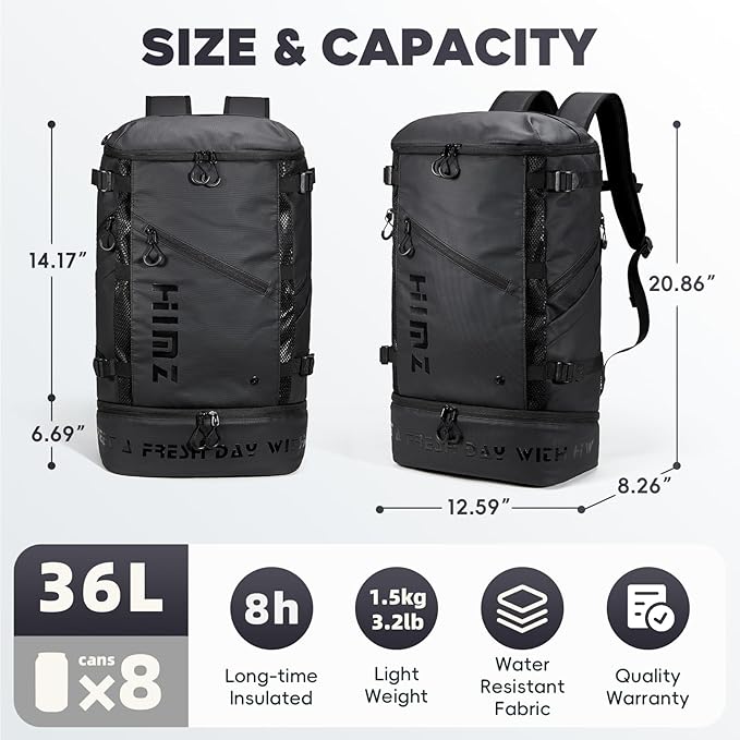 Cooler Backpack with Lunchbox Compartment for Travel Large Insulated Backpack Heavy Duty Men for Camping -17 inch Laptop Bag Carry On Backpacks for Airplane, Black