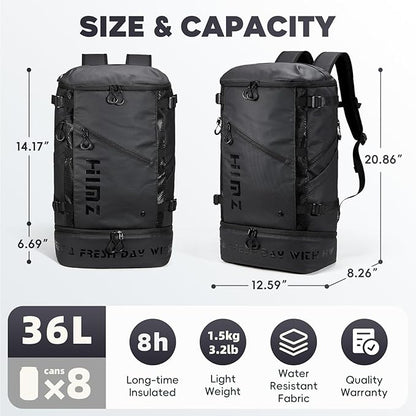 Cooler Backpack with Lunchbox Compartment for Travel Large Insulated Backpack Heavy Duty Men for Camping -17 inch Laptop Bag Carry On Backpacks for Airplane, Black