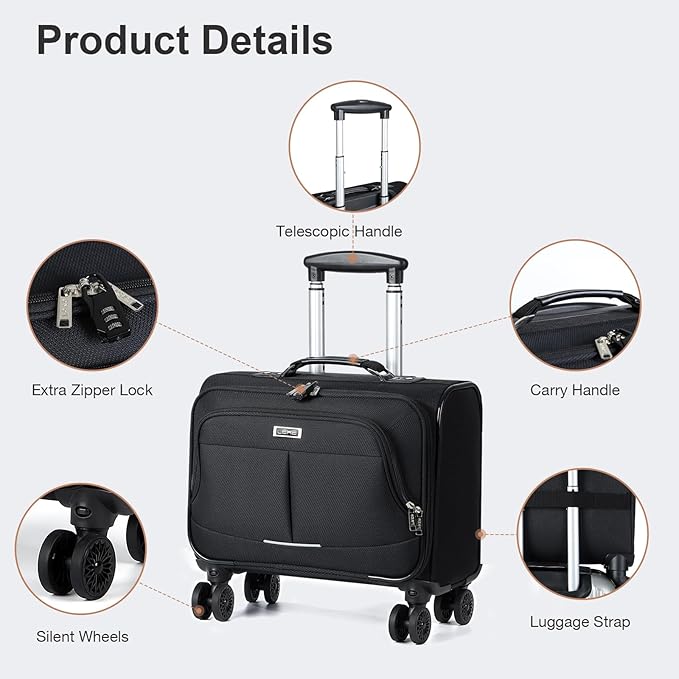 Lekebobor Rolling Laptop Bag Rolling Laptop Briefcase on Wheels for Women Fits Up to 15.6Inch computer Bags Water Resistant for Work Travel and Business, Black