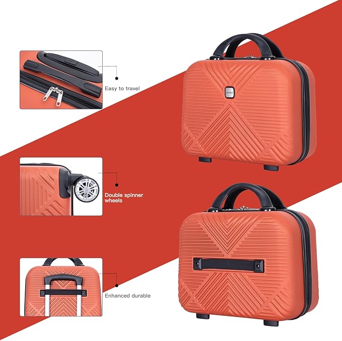 Luggage 4 Piece Set, Hardshell ABS Suitcase Set with Double Spinner Wheels, Lightweight Durable Luggage set, Carry On and Checked Travel Large Luggage, Orange