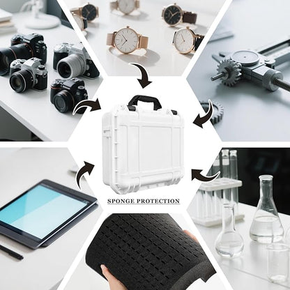 1 Pcs 8.5 x 6.5 x 3.7 Inch Waterproof Hard Case with DIY Customizable Foam Insert Portable Protective Case with Knife for Camera Drones Equipments Tools Test Instruments (White)