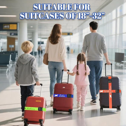 Personalised Suitcase Straps with Embroidery, Adjustable Luggage Strap with Quick-Release Buckles, Secure & Thick Luggage Straps for Suitcases, 80 Inch Custom Travel Belt for Luggage (1 Piece)