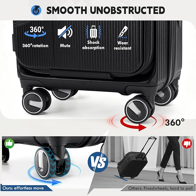 RAINSMORE Carry on Luggage Airline Approved, 20 Inch Expandable Hard Sided Carry on Suitcase with Spinner Wheels, Hard Shell Small Rolling Travel Luggages for Women Men with Tsa Lock, Black