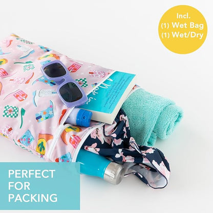 Bumkins - Waterproof Wet and Wetdry Bags - For Beach, Baby, Travel, Swim Suit, Cloth Diapers, Pump Parts, Pool, Gym, Toiletries - Reusable & Easy to Clean - Cowgirl Boots - 2 Pack