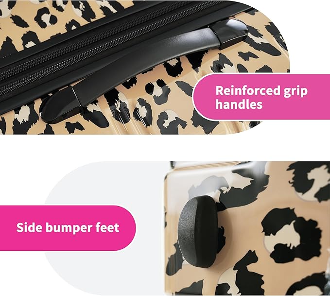 Merax Leopard Print Luggage Sets, 3 Piece Expandable Suitcase Set with Spinner Wheels,Large Checked Travel Suitcases and Carry On Travel Luggage, 100% PC, TSA Lock,Brown