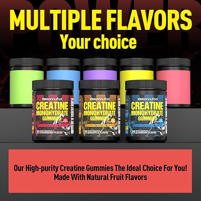 Creatine Monohydrate Gummies for Men & Women,5000MG Creatine Gummy Sugar Free. Boost Focus,Strength, and Endurance, Anti-Melting Formula, Vegan, Gluten-Free, Non-GMO,(Strawberry 90 ct)