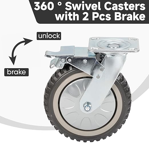 uyoyous 4Pcs 8 Inch Caster Wheels, Industrial Heavy Duty Polyurethane Swivel Casters with 2Pcs Brake 1760 LBS, All Terrain Castors for Workshop Carts, Garage Machinery & Jobsite Equipment
