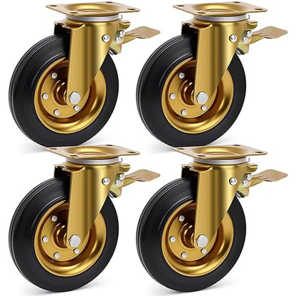 Nefish 8 Inch Outdoor Heavy Duty Caster, Large Castors Wheels Set of 4 with Brake, Durable Industrial Grade Casters 3200 LBS, 360 Degree Plate Swivel Castor Wheels for Cart, Workbench, Machine
