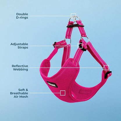 Best Pet Supplies Voyager Mesh Dog Breathable Harness Reflective Stitching, All Weather Adjustable for Walking Training, or Running - Heavy Duty & Durable, Harness (Fuchsia), S