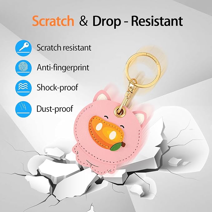 Leather Keychain Case Holder Compatible with Apple AirTag, GPS Airtag Keychain Finder Tracker with Key Ring, Anti-Scratch Protective Air Tag Cover