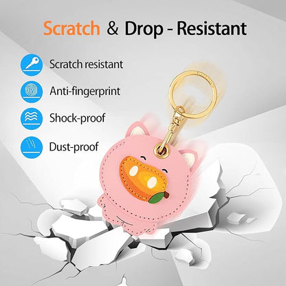 Leather Keychain Case Holder Compatible with Apple AirTag, GPS Airtag Keychain Finder Tracker with Key Ring, Anti-Scratch Protective Air Tag Cover