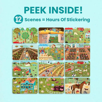Cupkin Farm Animal Sticker Book Activity for Kids, Toddler Airplane Travel Essentials, 500+ Horse Stickers for Kids + 12 Scenes + 12 Coloring Book Pages, Cow Lover Children's Gift, Crafts Ages 2-8
