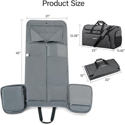 Hanke Carry on Garment Bags for Travel,Convertible Duffle Bag Luggage Bag Weekend Bag with Shoe Compartment,2 in 1 Hanging Suitcase Suit Bag for Men Women,Dark Grey