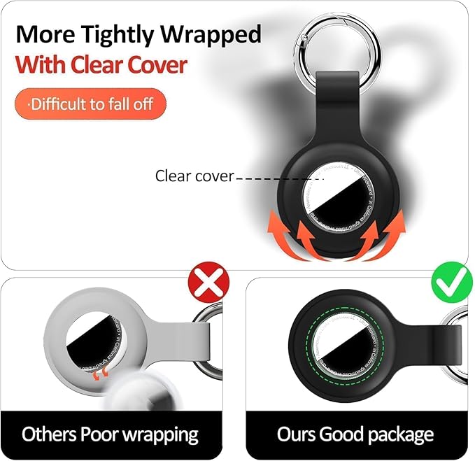 Upgrade Compatible with AirTag Holder Keychain Waterproof Silicone for Air Tag Case with Transparent Shell Key Ring Tags Chain for Apple GPS Item Finders Accessories, Black