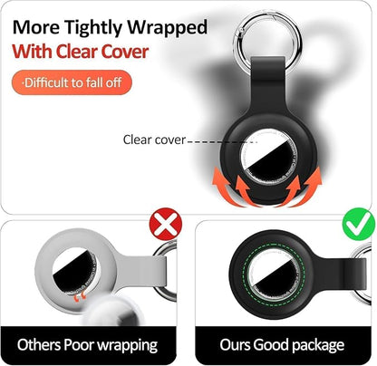 Upgrade Compatible with AirTag Holder Keychain Waterproof Silicone for Air Tag Case with Transparent Shell Key Ring Tags Chain for Apple GPS Item Finders Accessories, Black