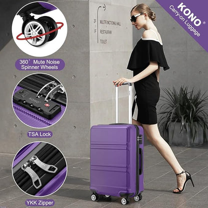 Kono 4 Piece Luggage Sets Expandable(only 28") with Spinner Wheels TSA Lock Lightweight PC+ABS Hardside Travel Rolling Suitcases 20in 24in 28in Carry on and 12in Mini Cosmetic Case Purple