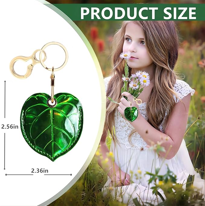 Shiny Leather Charm Keychain Holder Case Compatible with AirTag,Cute Protective Cover with Keyring,Anti-Scratch Finder GPS Tracker Case for Wallet Keys,Bag,Pets(Leaf A)